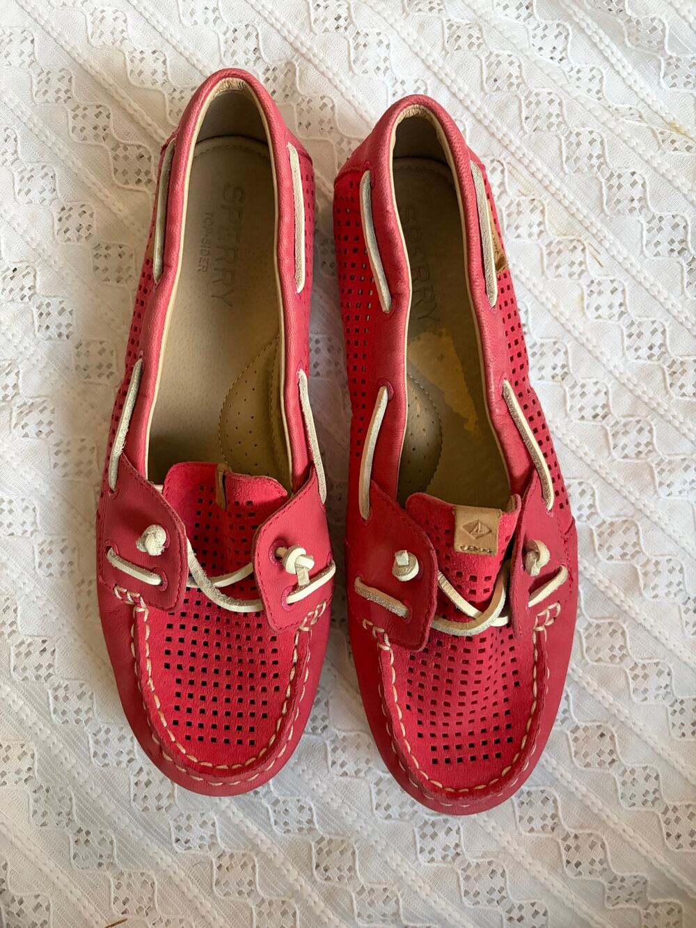 Sperry Top-Sider Leather Boat Shoes Coral Pink Perforated Women's Sz 8.5?